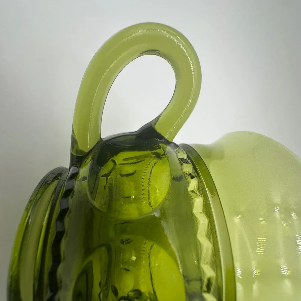 Indiana Glass Kings Crown Thumbprint Olive Green Sugar Bowl and Tray Set Vintage